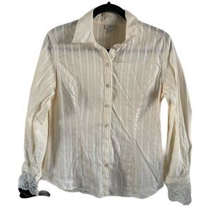 J. Jill Semi-Sheer Cream Lace Button Down Shirt, Sz Small
